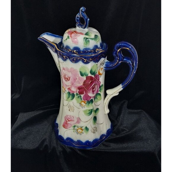 Nippon Hand Painted CHOCOLATE POT Cobalt Blue Gold Florial 12pc Set Antique - Picture 9 of 16